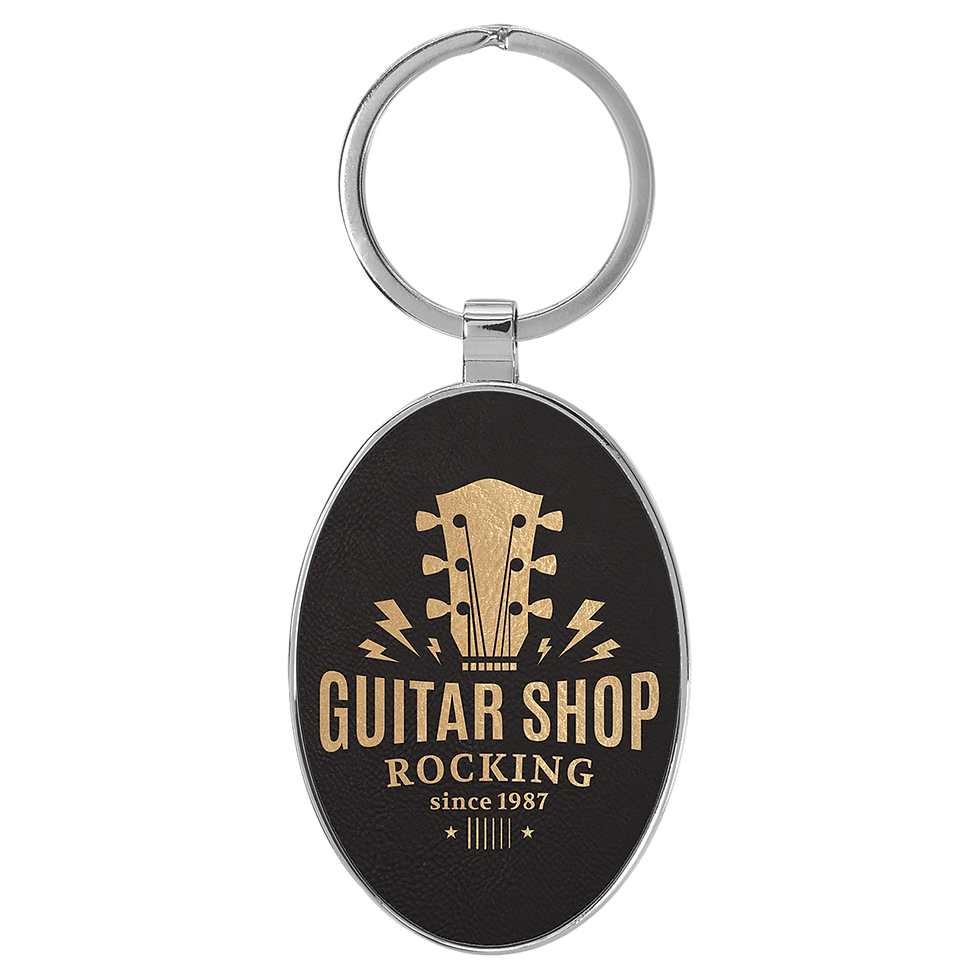 Thumbnail: laserable leatherette laser engraved metal framed oval keychains