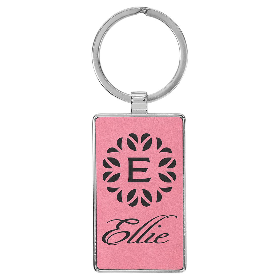 Thumbnail: laserable leatherette laser engraved rectangle metal framed keychains