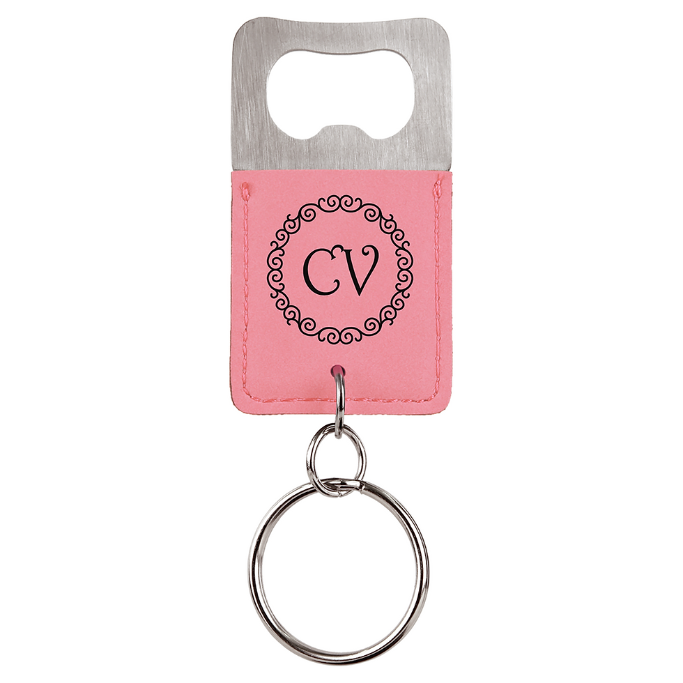 Thumbnail: laser engraved leatherette stainless steel bottle opener with key ring