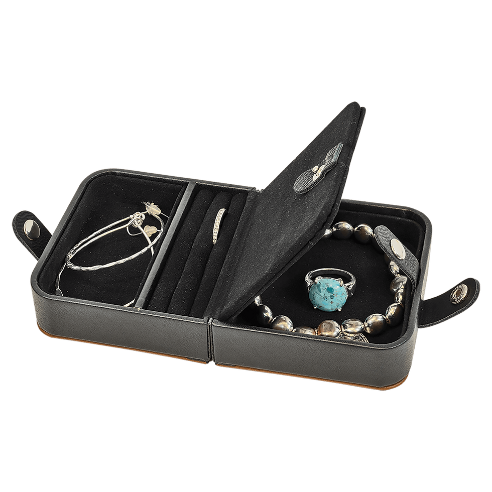 Thumbnail: Laser Engraved Leatherette Large Jewelry Box Black Open