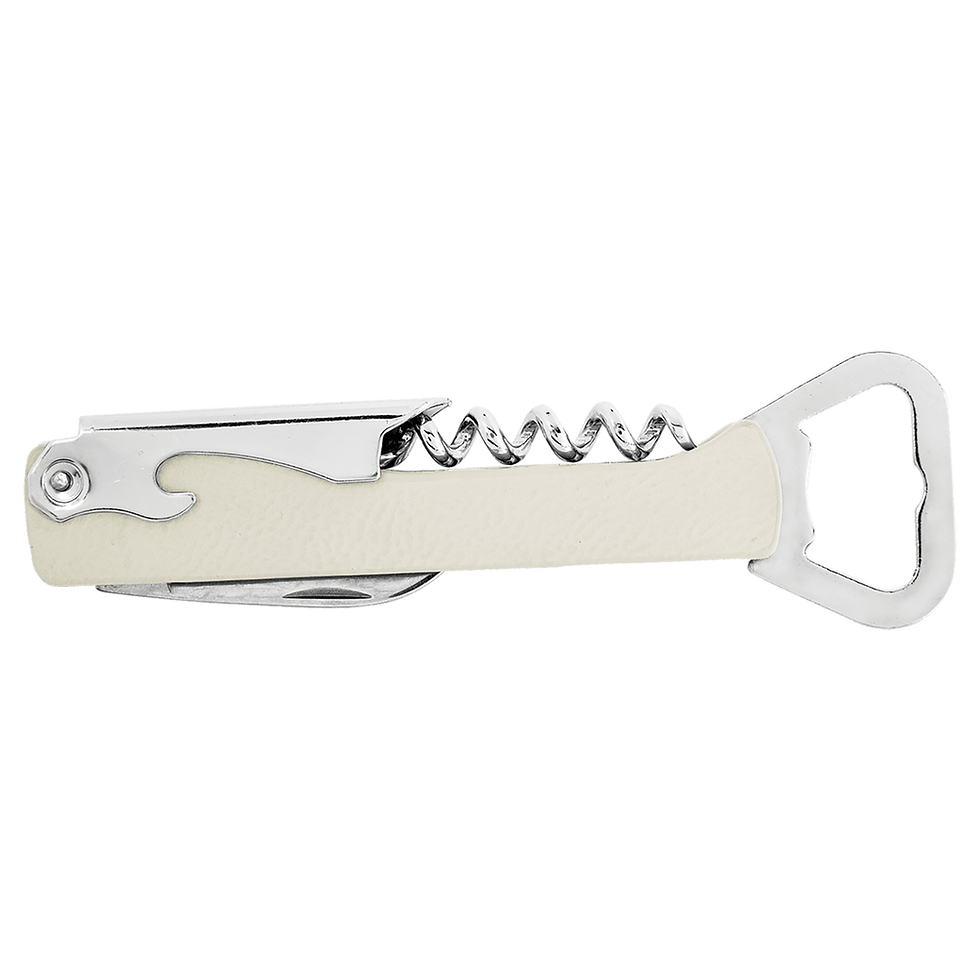 Thumbnail: laser engraved leatherette corkscrew bottle opener and tool set