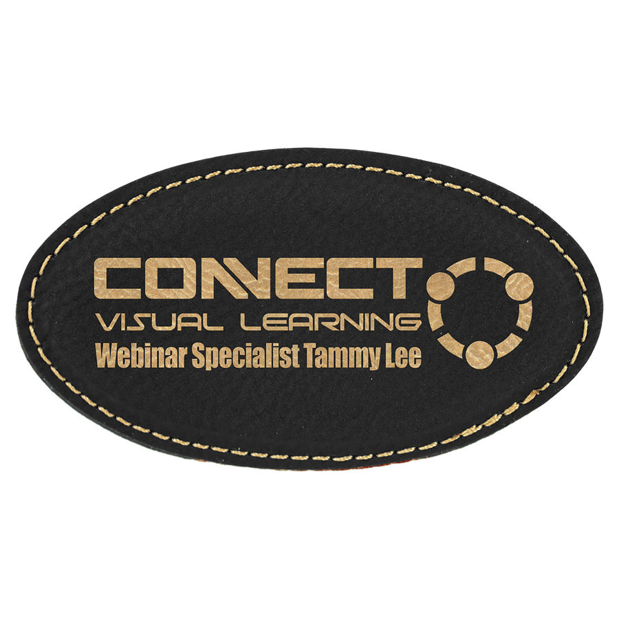 oval laser engraved custom name badge leatherette nametag