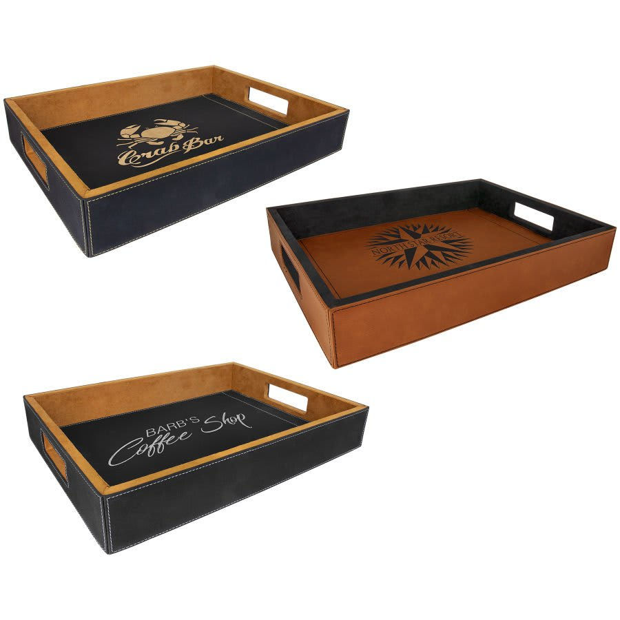 Thumbnail: laserasble leatherette laser engraved serving trays