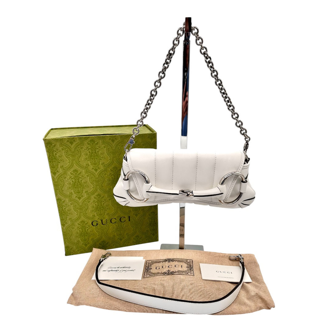Gucci Horsebit Tasche Leder weiß