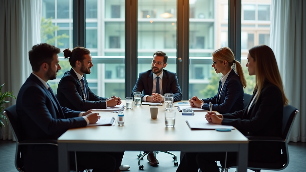 High angle view of business meeting with HR consultants discussing strategy