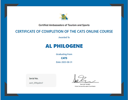 Al Philogene Certified Ambassador of Tourism and Sports