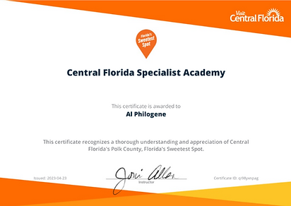 Al Philogene central Florida specialist academy certificate