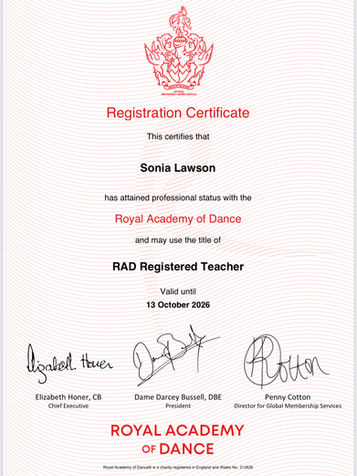 RAD Registered Teacher Status