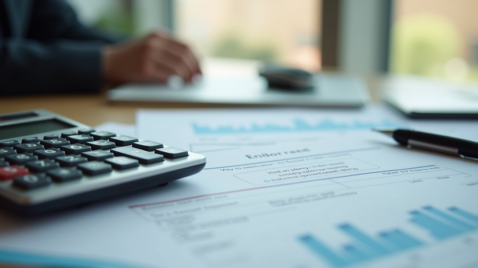 Close-up view of a calculator and health insurance documents on a desk