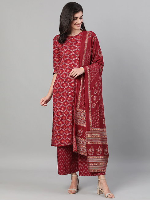 e8655bc1-6cf7-4c8b-a206-a8513b146c621643937587740NayoWomenBurgundyPrintedKurtawithPalazzos