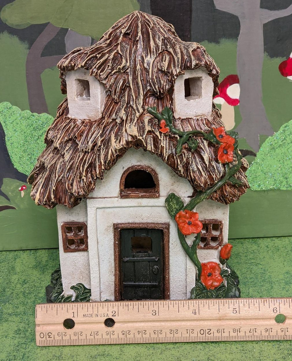 Thumbnail: Miniature 8” Solar Fairy Cottage Fairy Garden Gnome Troll Garden NEW