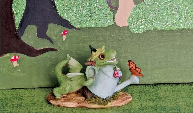 Thumbnail: Miniature Fairy Garden Mini Girl Dragon Emberz w/Watering Can & Butterfly
