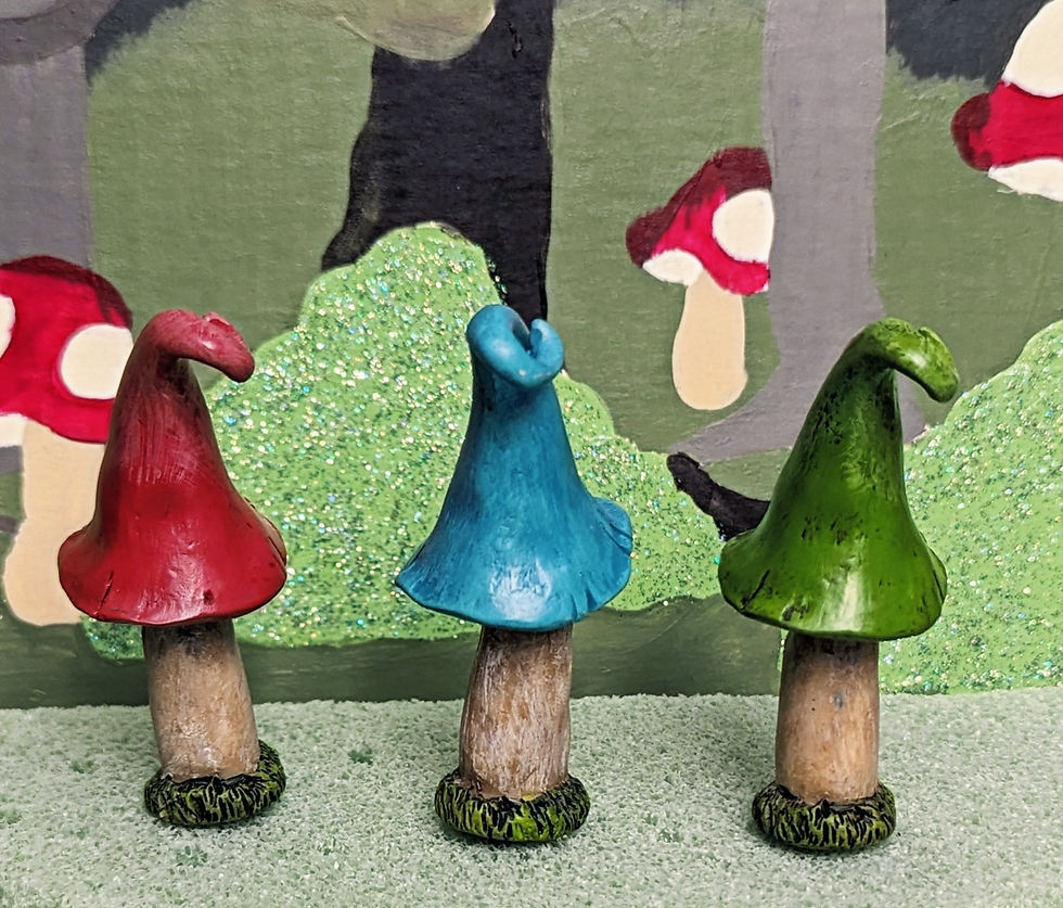 Thumbnail: Miniature Mushroom Man Picks Set of 3 Blue Green Red Fairy Garden Gnome Garden