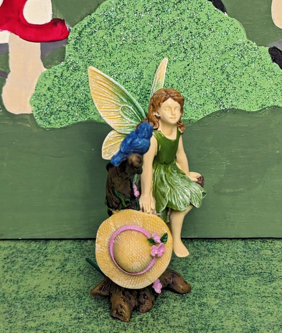 Thumbnail: Lofty Conversation Fairy on Tree Blue Bird Fairy Garden Mini Display
