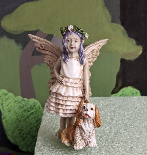 Thumbnail: Miniature Hand Painted Fairy Walking Dog Pick Choice of Hair Color Fairy Garden