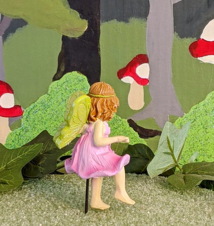Thumbnail: Fiddlehead Fairy Garden Miniature Rose Fairy Nixie Stake Pink Rose Petal Dress