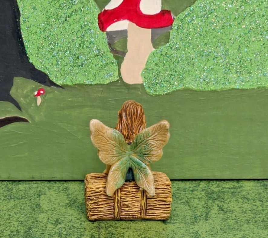 Thumbnail: Country Fairy Sitting on Haystack Fairy Garden Gnome Garden Miniature Garden NEW