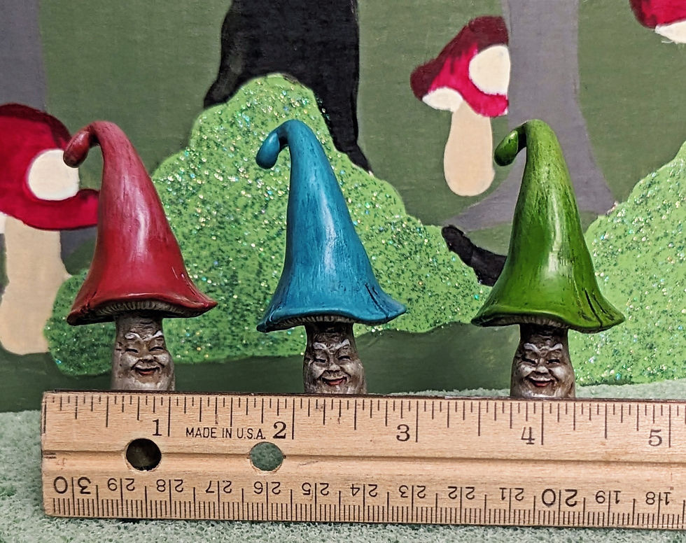 Thumbnail: Miniature Mushroom Man Picks Set of 3 Blue Green Red Fairy Garden Gnome Garden