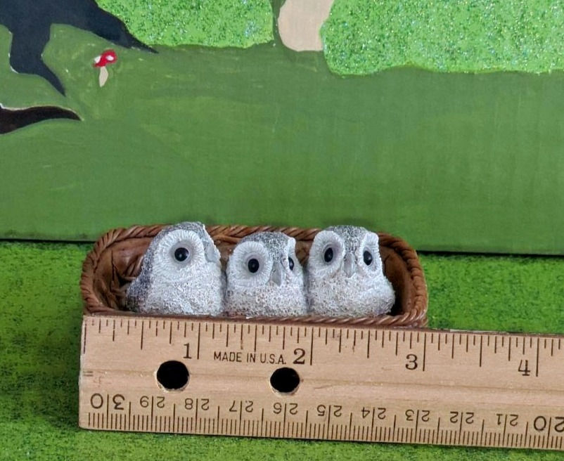 Thumbnail: Baby Owls in Basket Top Collection Statue Indoor Outdoor Miniature Garden New