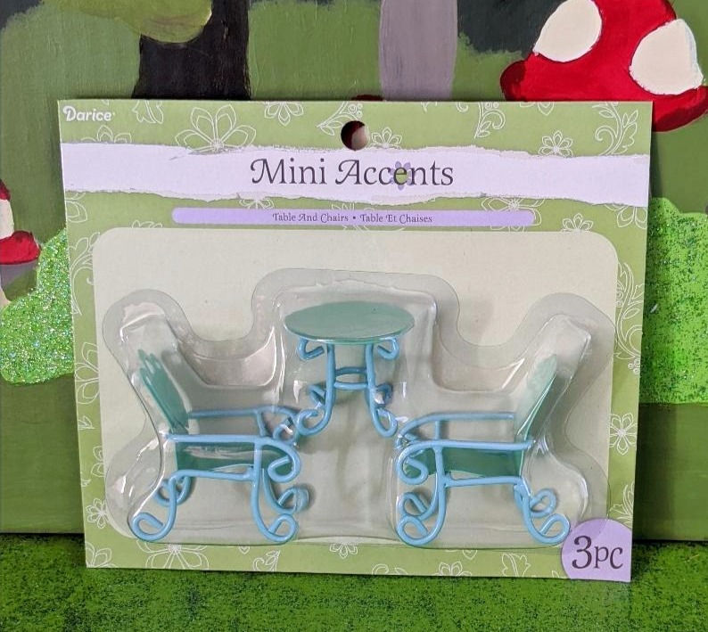 Thumbnail: Miniature Metal Patio Table & Chairs 3 pc Set Fairy Gnome Garden Dollhouse