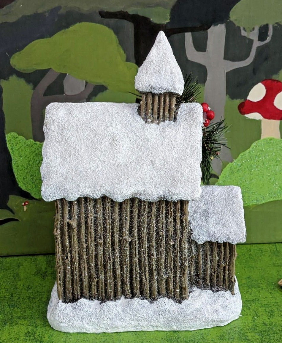 Thumbnail: 9" LED Winter House with Snow, Trees & Bristles Winter Christmas Display Village