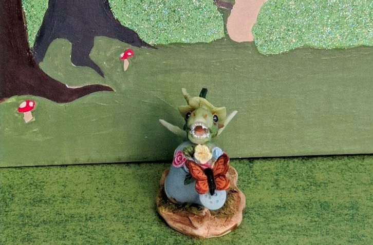 Thumbnail: Miniature Fairy Garden Mini Girl Dragon Emberz w/Watering Can & Butterfly