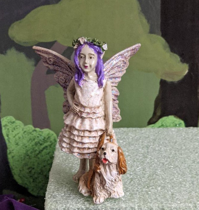 Thumbnail: Miniature Hand Painted Fairy Walking Dog Pick Choice of Hair Color Fairy Garden