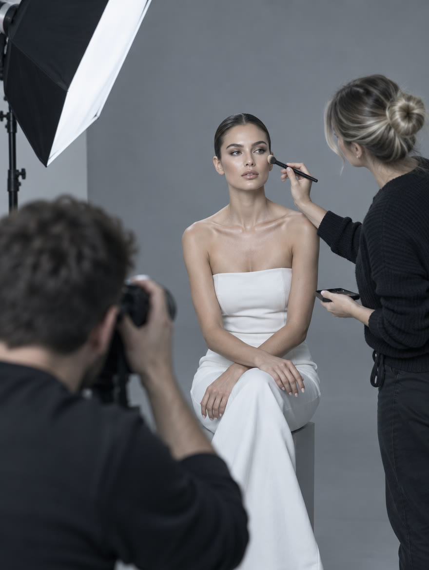 Fotoshooting im Studio mit Make-up Touch-up