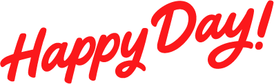 "Happy Day! Gourmet Ice Cream Sammies logo in bright red cursive and bold font on a light pink background."