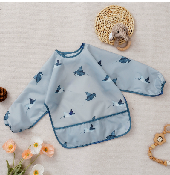 1 Pc Waterproof Baby Bibs Cute Infant Eating Child Drawing Long Sleeve Apron