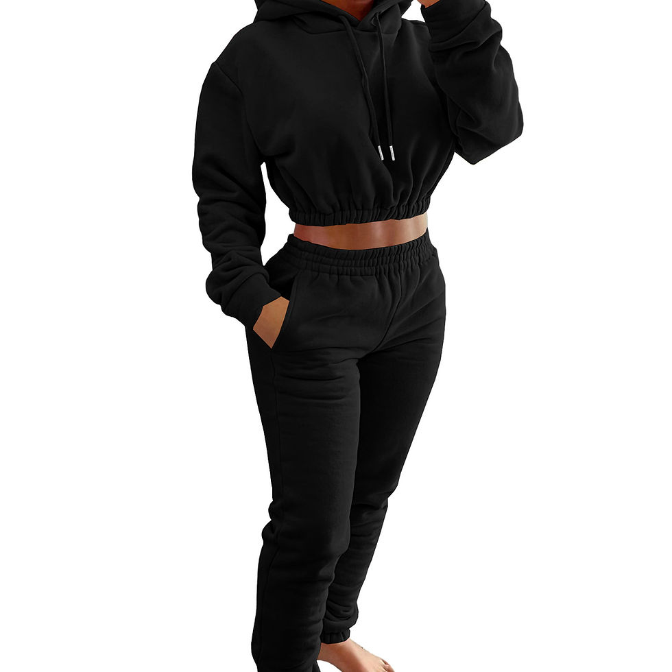 Thumbnail: Crop Crewneck Hoodie and Jogger Sweatpants Set Women Oversized Workout Top