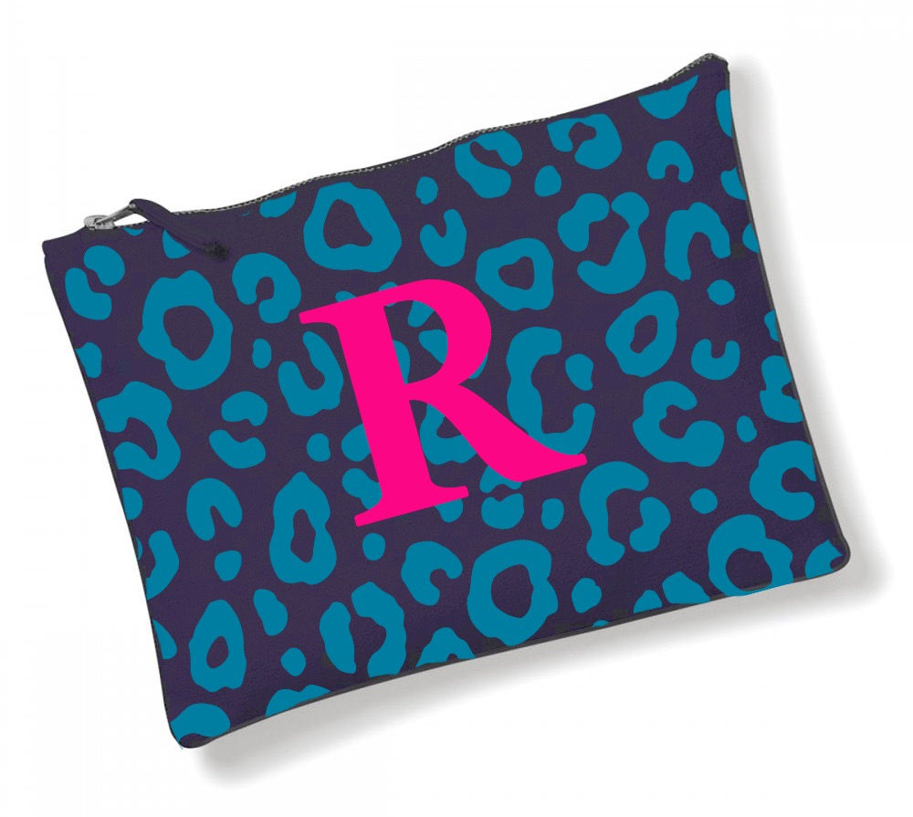 Personalised Lush Leopard Accessory Bag - Navy