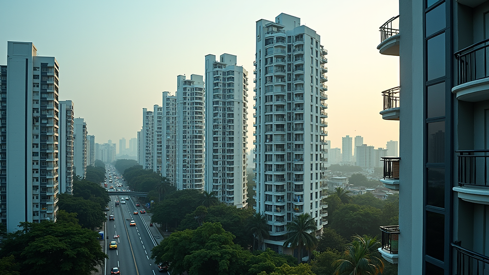 High angle view of modern high-rise condominium in Yangon
