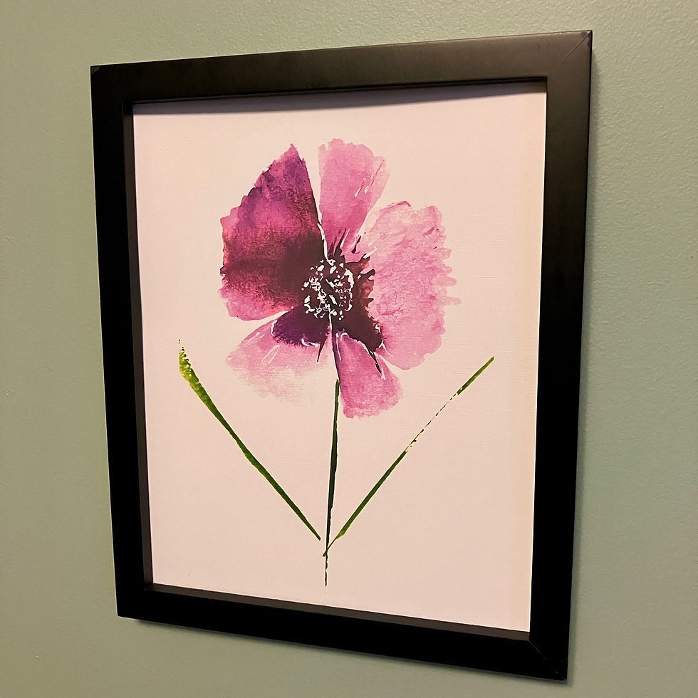 Thumbnail: 8x10 art print featuring a single fuchsia watercolour flower on a slender green stem against a clean white background.