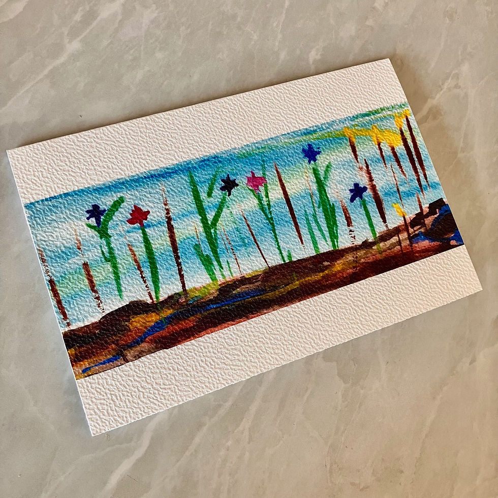 Thumbnail: five pack of blank art cards featuring cheerful flowers against a blue sky