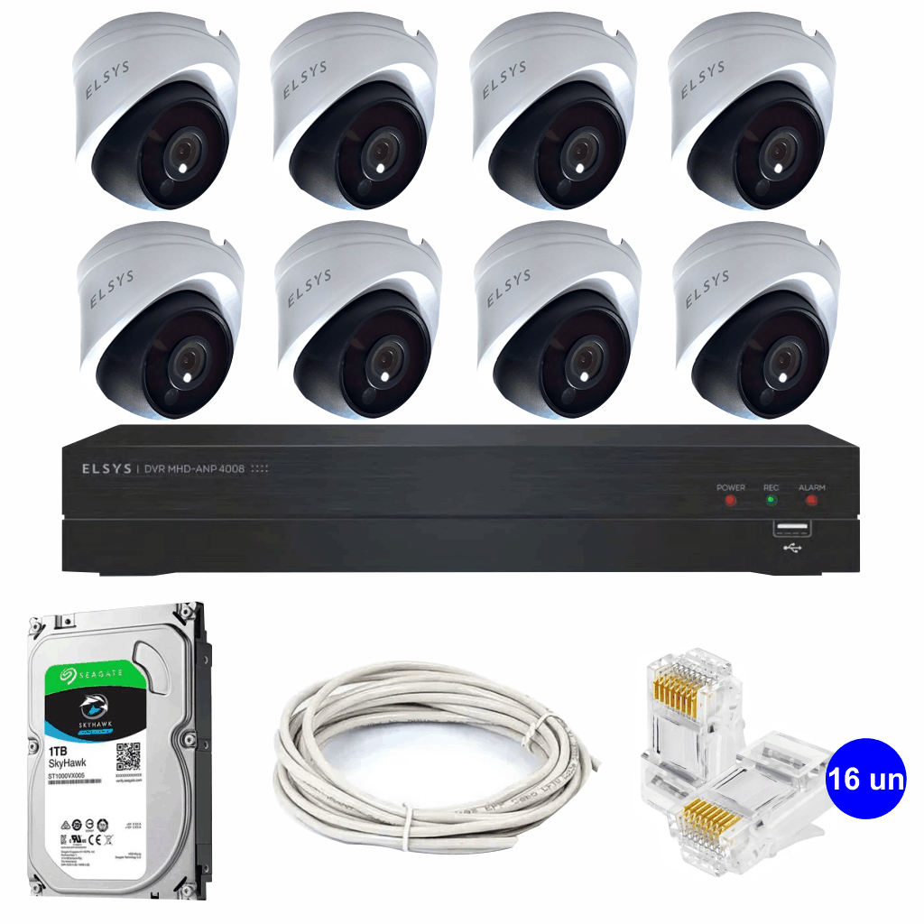 Kit Cftv 8 Câmeras Full Hd 1080p 2mp Drv Elsys anpoe 4008 com HD 1TB