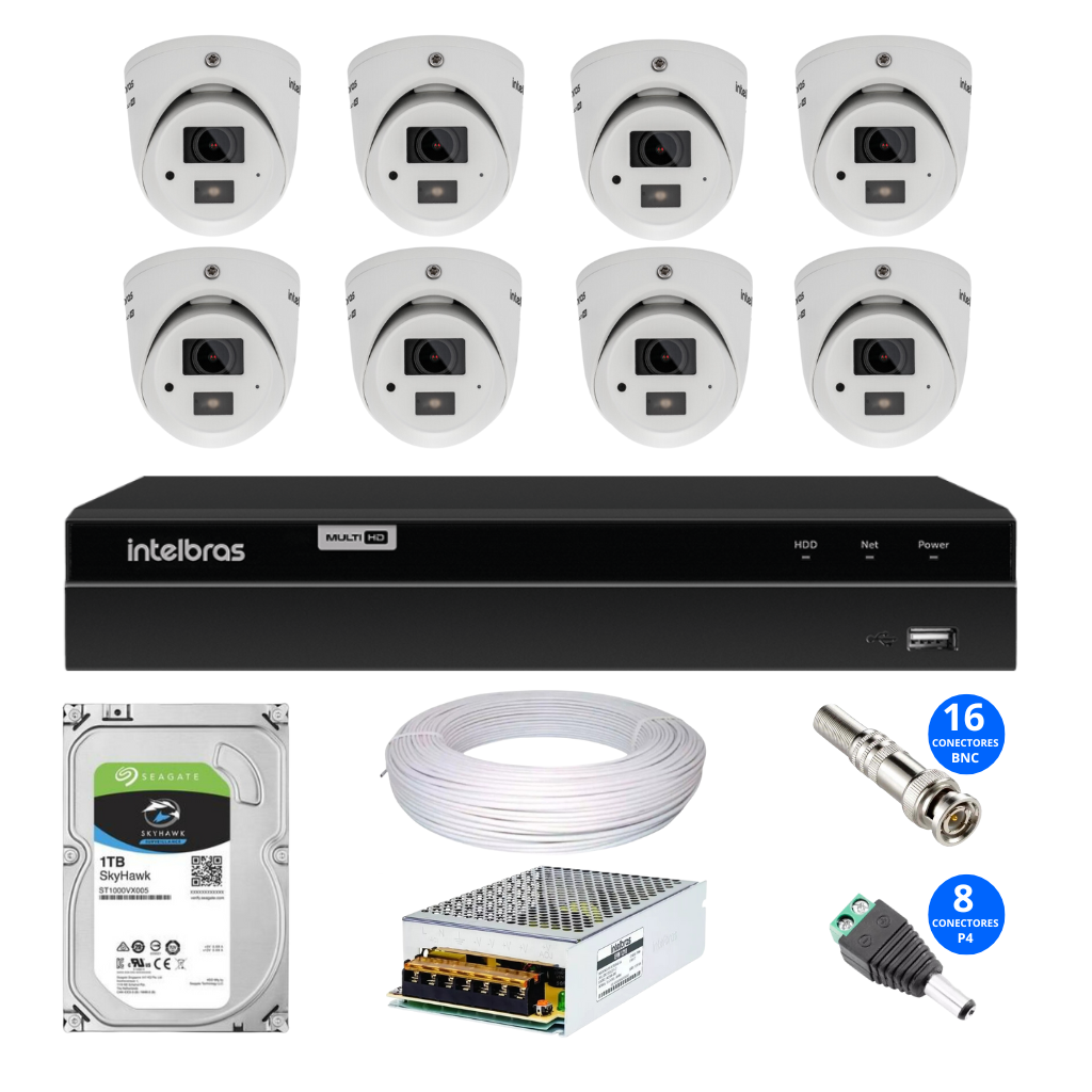 Kit Cftv 8 Câmeras VHD 3220 Dvr  MHDX 1208 HD 1TB