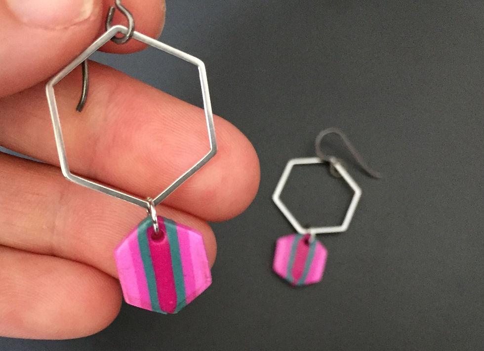 Thumbnail: earrings with hexagons and stripes