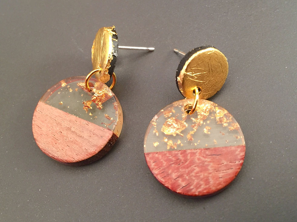 Thumbnail: stud earrings made from wood, resin & real gold leaf