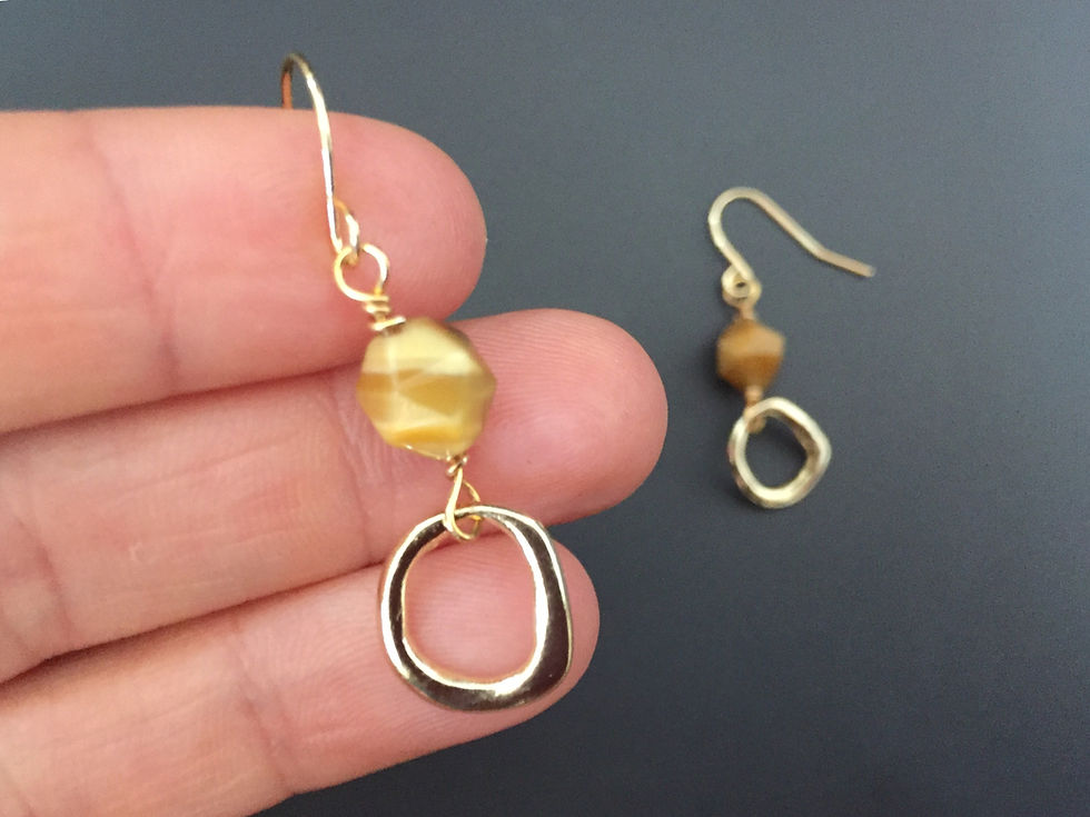 Thumbnail: Handmade drop down earrings with rose quartz,/tiger’s eye,