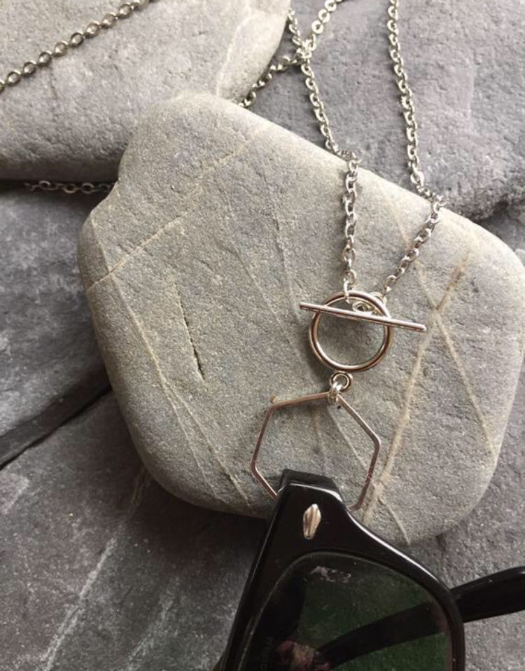 Hexagon fun. Modern, geometric necklace, eye glasses chain, toggle fastening, ea