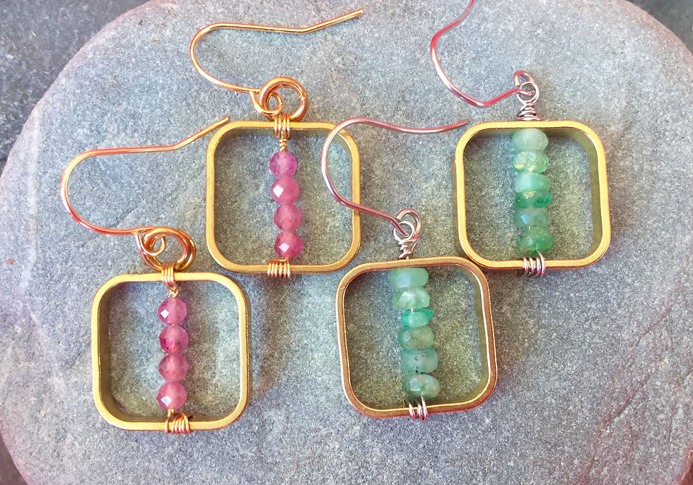 drop down earrings with emerald & tourmaline