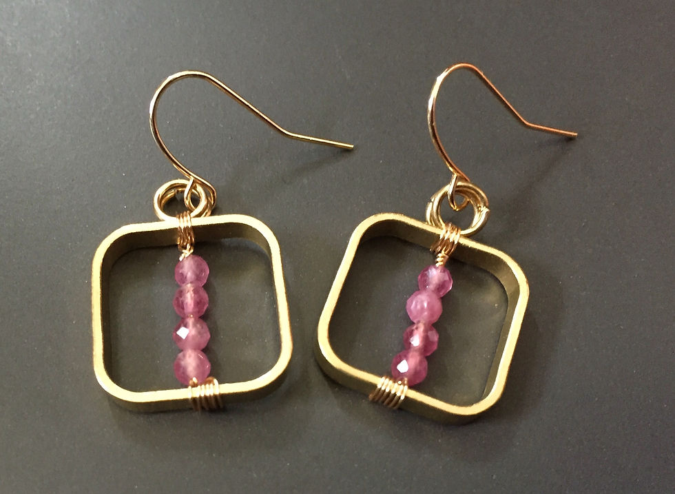 Thumbnail: drop down earrings with emerald & tourmaline