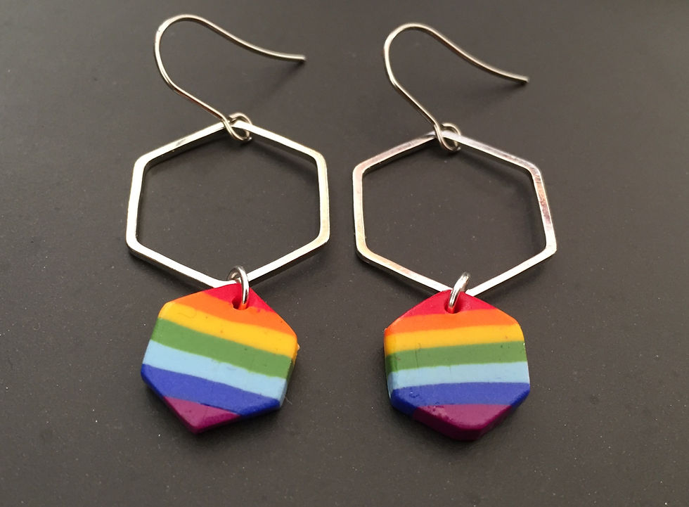 Thumbnail: earrings with hexagons and stripes