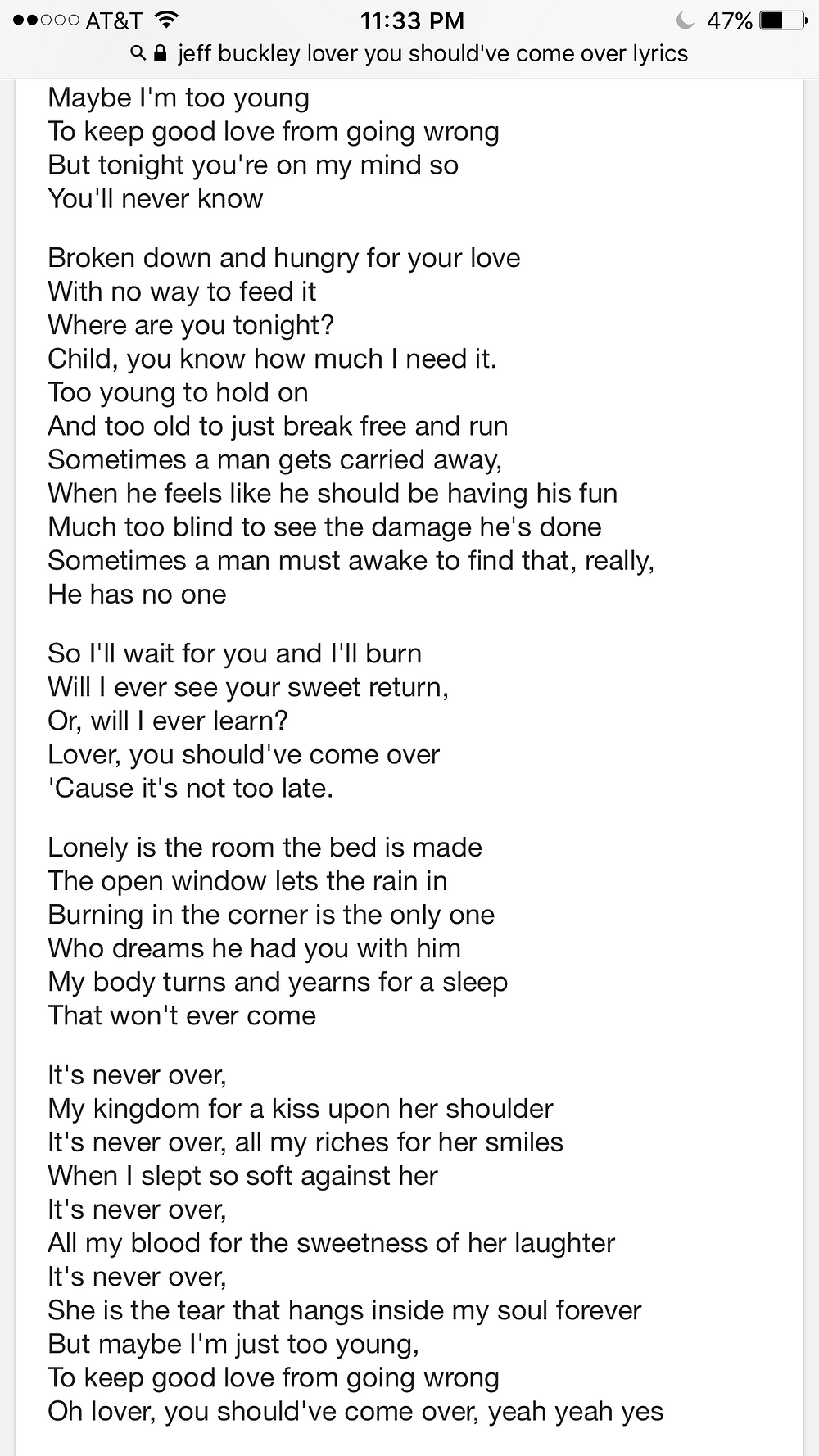 lyrics to a corny Jeff Buckley song