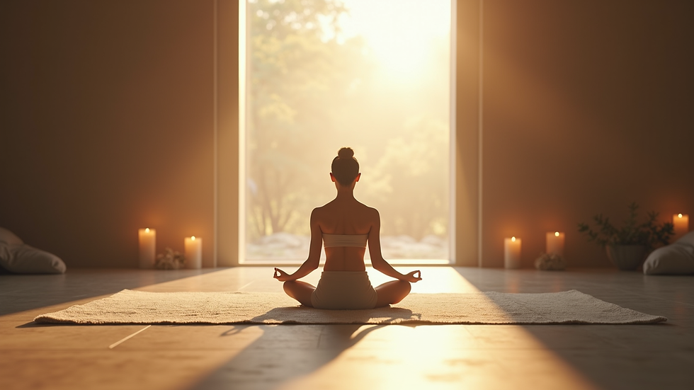 Close-up view of a tranquil meditation space with soft lighting