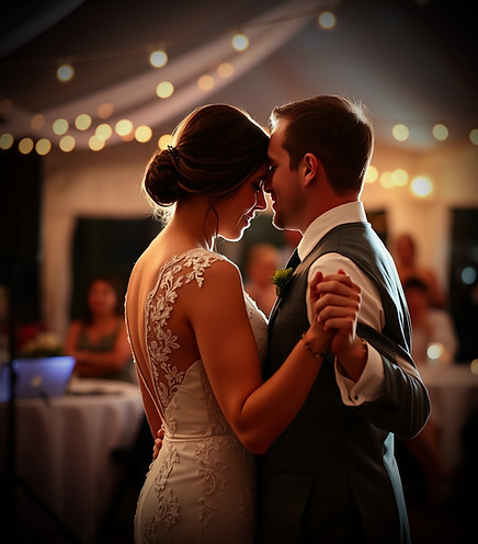 Slow dancing couple at Out door wedding