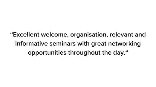Text reads: Excellent welcome, seminars, networking opportunities throughout the day.