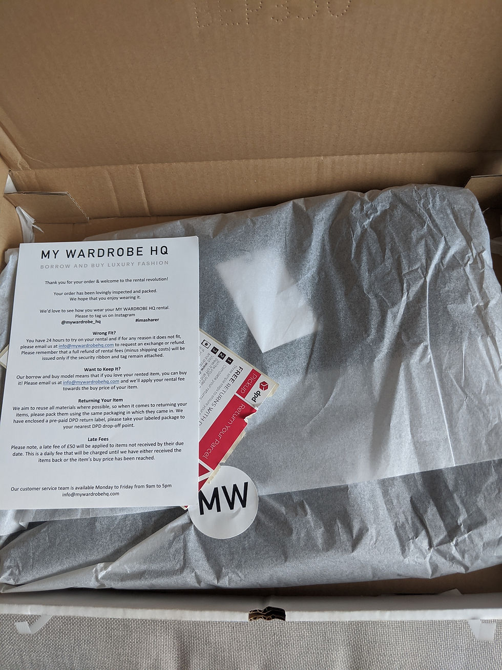 My Wardrobe HQ delivery of a rented dress in a box