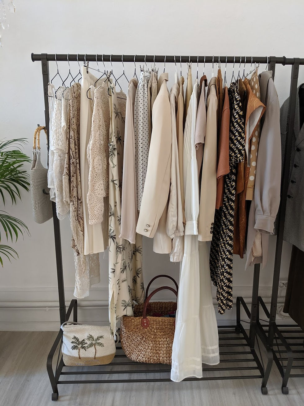 Vintage clothing hanging on the rail.
